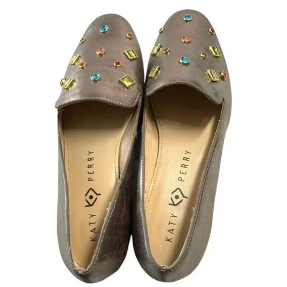 Katy Perry Colorful Rhinestone Slip-Ons Womens 8 Gold w/Multi Rhinestones - Picture 1 of 9
